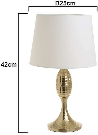 Inart Metal Table Lamp for Socket E27 with White Shade and Gold Base
