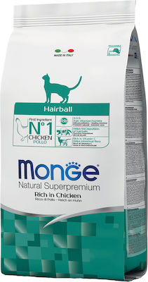 Monge Natural Superpremium Hairball Trockenfutter für erwachsene Katzen mit Huhn 1.5kg