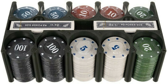 Set 200 Numbered Poker Chips 20mm in Metallic Box with 2 Decks and Felt