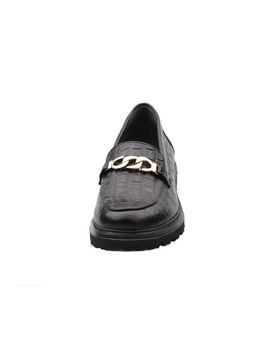 Leder Damen Mokassins Black Croco