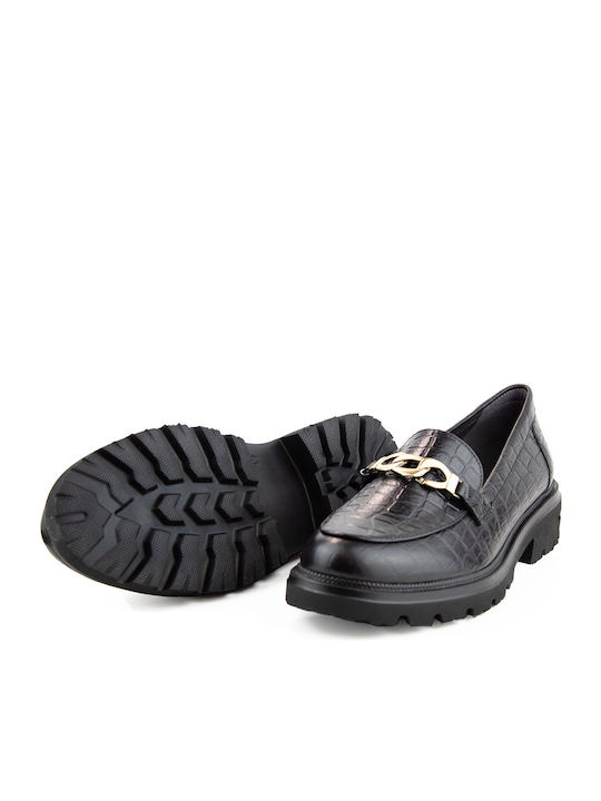 Leder Damen Mokassins Black Croco