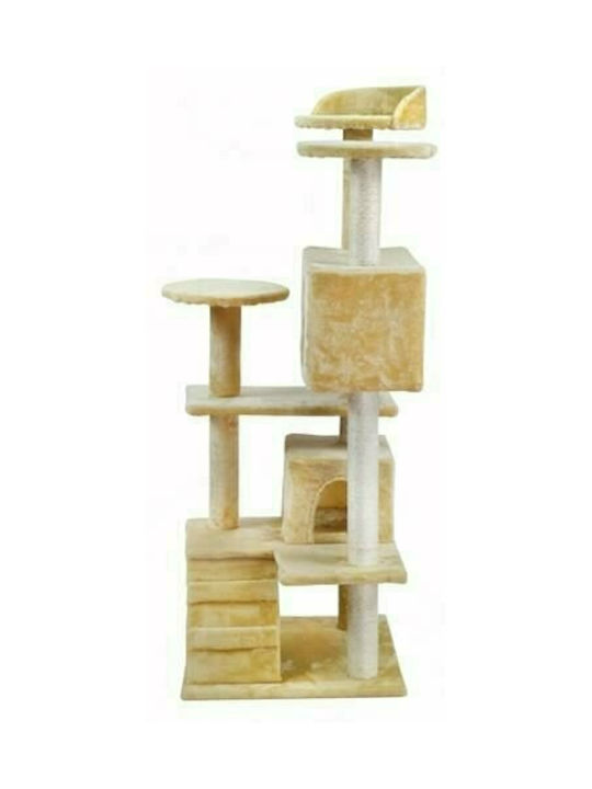 Cat Scratching Post Cat Tree με 9 Επίπεδα & 2 Κρυψώνες In Beige Colour 49x49x133 cm