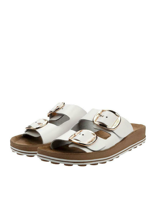 Despoina Leather Women's Flat Sandals Anatomic in White Color
