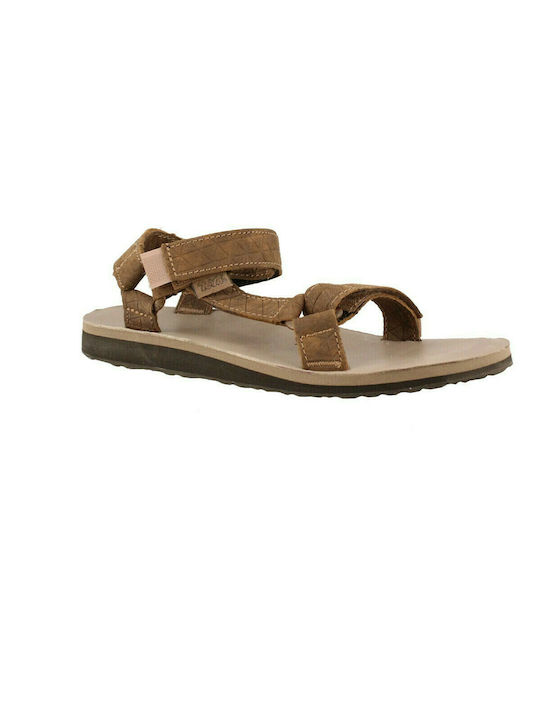 Teva Universal Leather Leather Women's Flat Sandals In Tabac Brown Colour