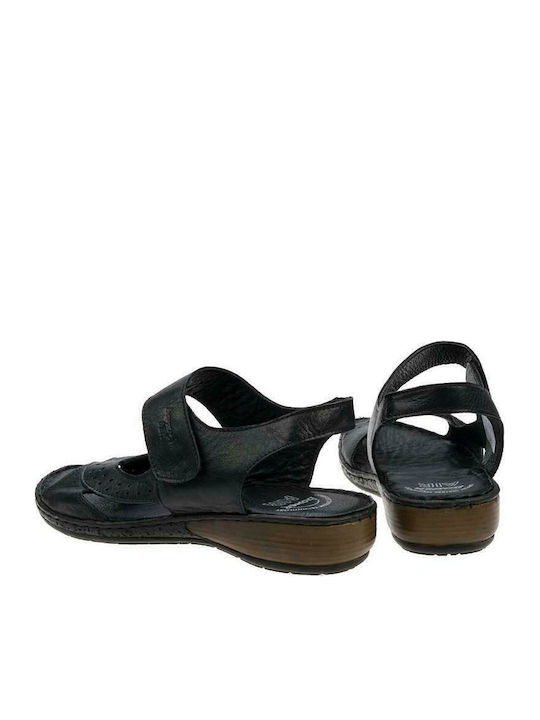 Leather Women's Flat Sandals Anatomic in Black Color