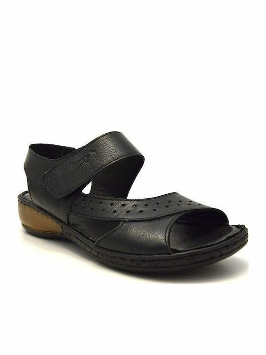 Leather Women's Flat Sandals Anatomic in Black Color