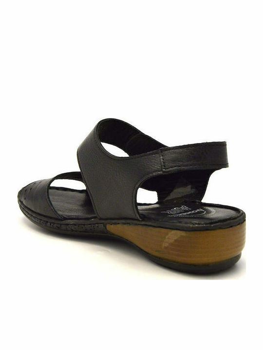 Leather Women's Flat Sandals Anatomic in Black Color