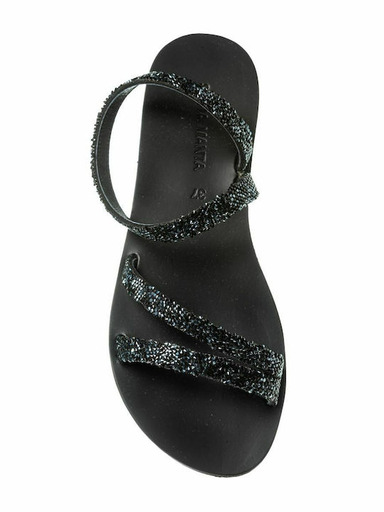 Leder Flache Sandalen für Damen in Schwarz Farbe