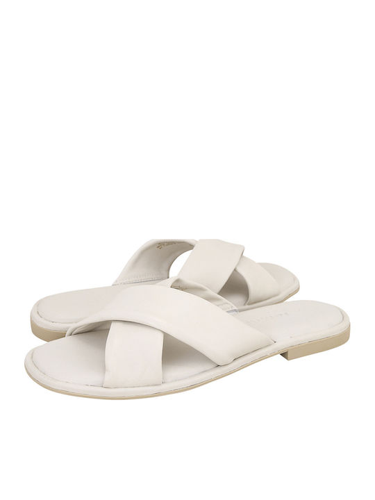 Leather Women's Flat Sandals in White Color