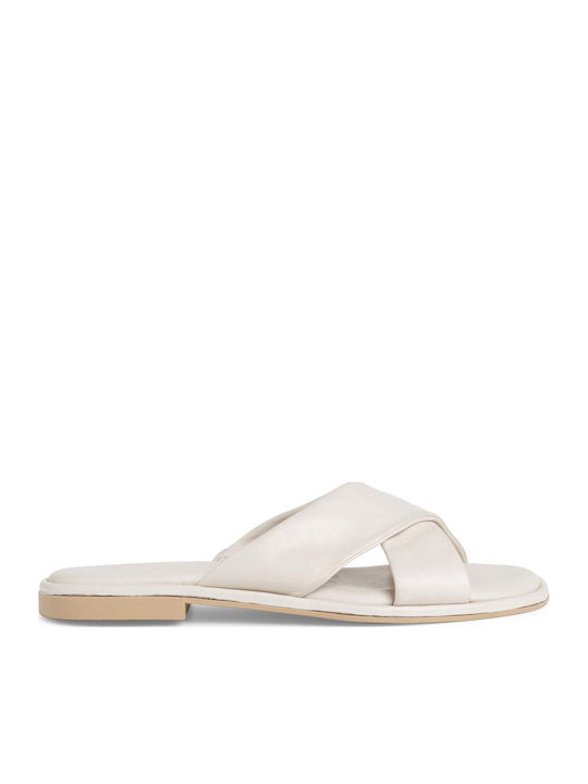 Leather Women's Flat Sandals in White Color
