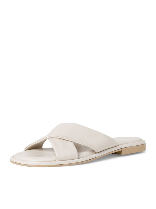Leather Women's Flat Sandals in White Color