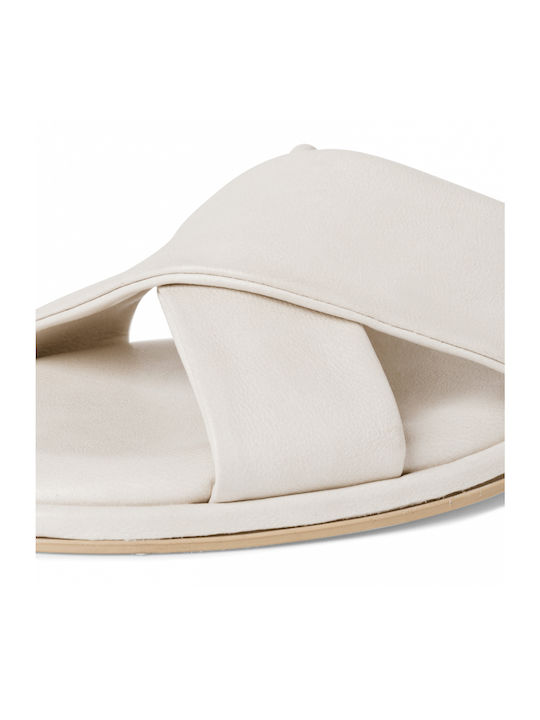 Leather Women's Flat Sandals in White Color