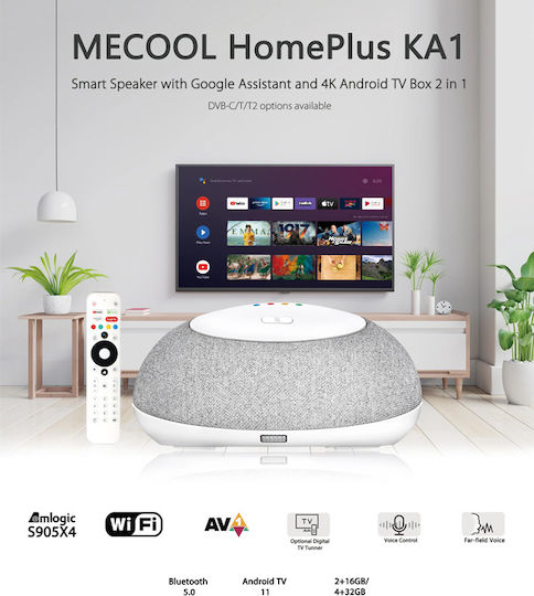 Mecool TV Box KA1 MCL-KA1 4K UHD with WiFi USB 3.0 4GB RAM and 32GB Storage Space with Operating System Android 11.0 and Google Assistant