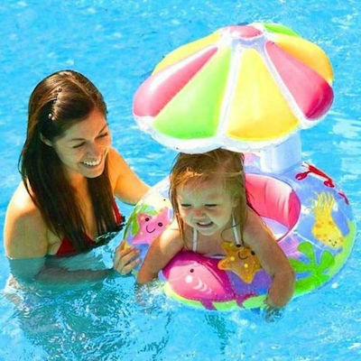 Swimtrainer de copii cu diametrul de 65cm și parasolar Roz