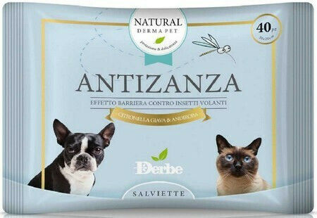 Natural Derma Pet Antizanza Dog and Cat Body Cleansing Pads with Citronella 40 Pieces