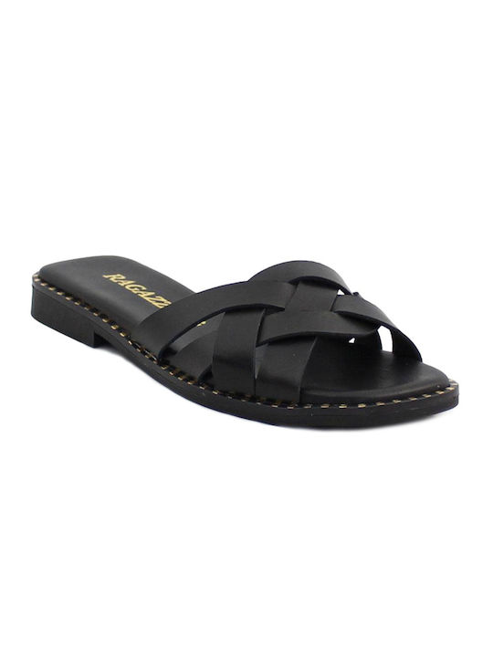 Ragazza Leather Women's Flat Sandals in Black Color