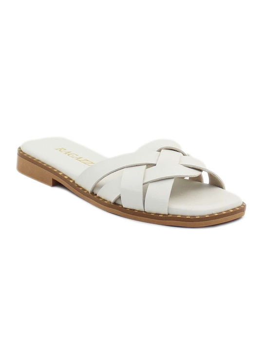 Ragazza Leather Women's Flat Sandals in Beige Color