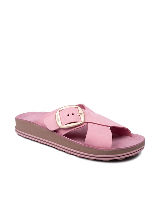 Fantasy Sandals Misty Δερμάτινα Γυναικεία Σανδάλια Ανατομικά Flatforms σε Ροζ Χρώμα