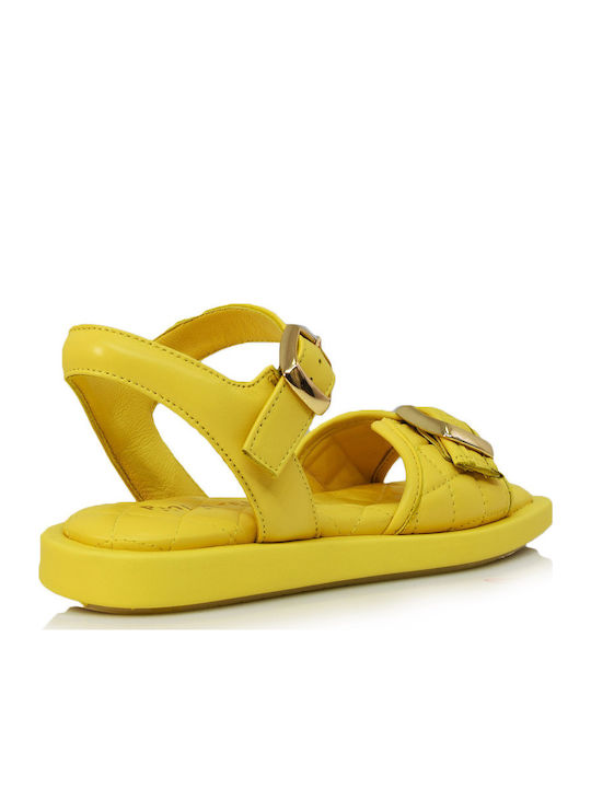 Δερμάτινα Γυναικεία Σανδάλια Flatforms Κίτρινα