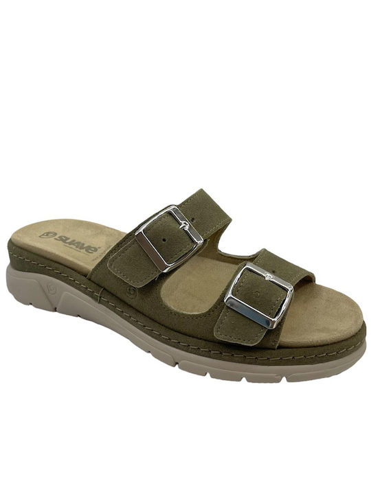 Suave 12507 Leather Women's Flat Sandals Anatomic in Khaki Color