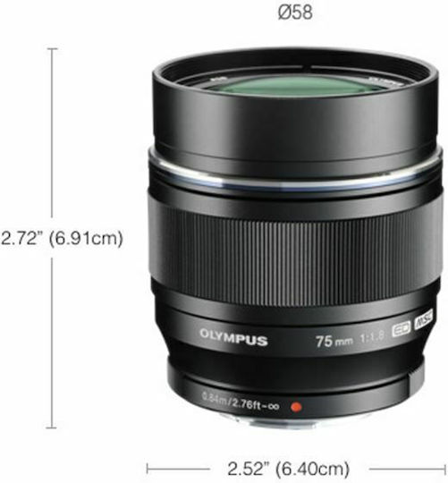 Olympus Crop Φωτογραφικός Φακός M.Zuiko Digital ED 75mm F1:8 Telephoto για Micro Four Thirds (MFT) Mount Μαύρος