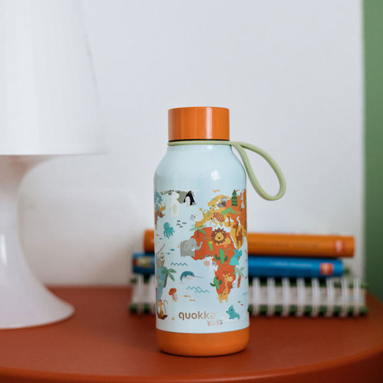 Quokka Map Of Life Kids Water Bottle Thermos Stainless Steel with Screw Cap Non Spill Light Blue 330ml