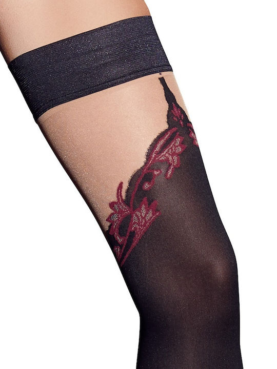 Cottelli Collection Hold-Up Stockings with Fancy Design Sexy Κάλτσες Μαύρες