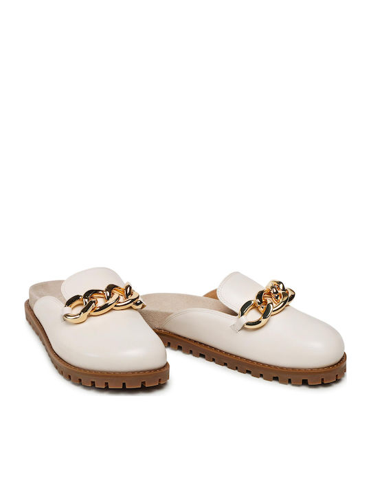 Scarlett Flat Δερμάτινα Mules σε Μπεζ Χρώμα
