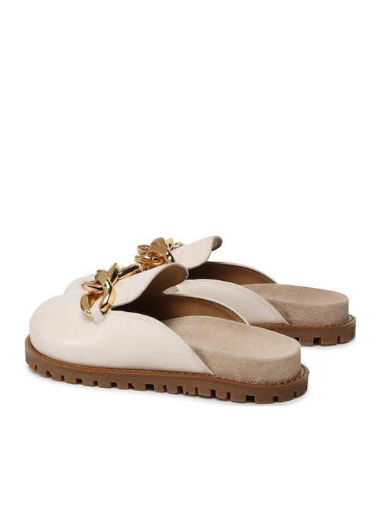 Scarlett Flat Δερμάτινα Mules σε Μπεζ Χρώμα