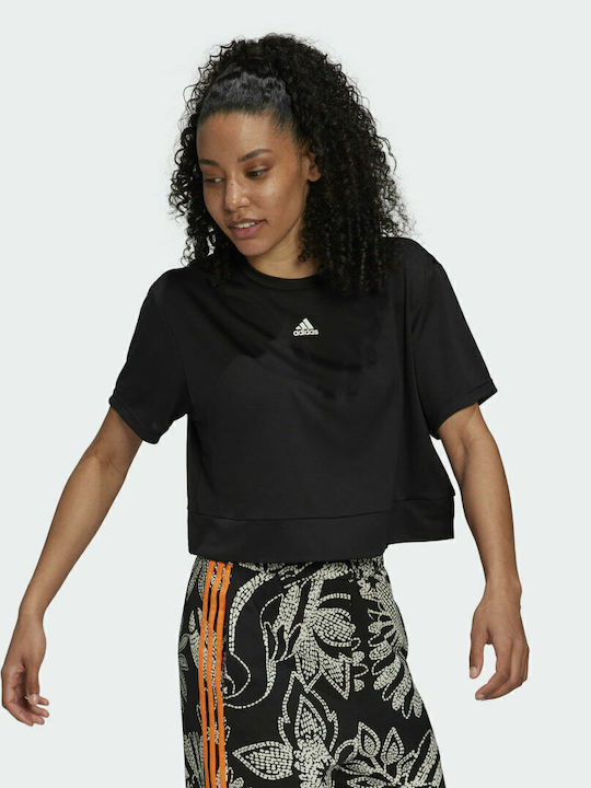 AEROREADY Studio Γυναικείο Crop Top Κοντομάνικο Μαύρο
