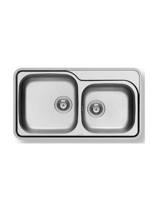 Pyramis Space Mid 2B Ένθετος Νεροχύτης Αριστερός Inox Σατινέ Μ86xΠ48cm Ασημί