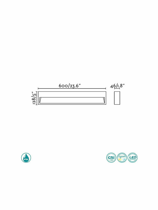 Faro Barcelona Grada Επιτοίχια Εξωτερική Πλαφονιέρα LED IP54 12W 60x12.8εκ.
