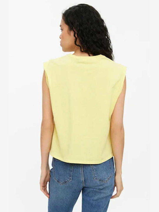 Vero Moda Top de Damă de Vară Crop din Bumbac cu Mânecă Scurtă Lemon Meringue