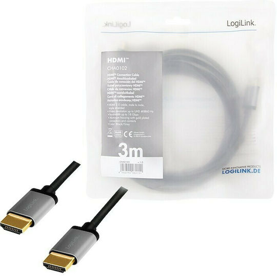 LogiLink HDMI 2.0 Premium High Speed 4K 60Hz HDR Cable HDMI male - HDMI male 3m Μαύρο