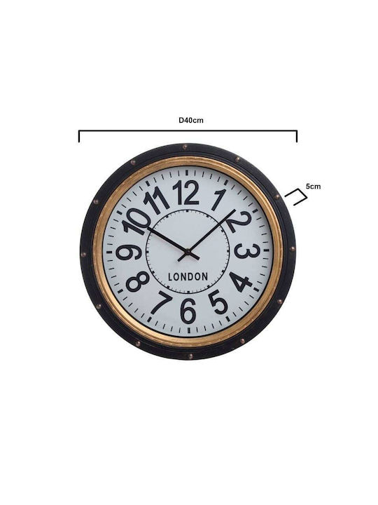 Inart Antique Wall Clock Wooden Black Ø40cm