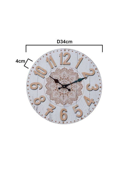 Inart Wall Clock Wooden White Ø34cm