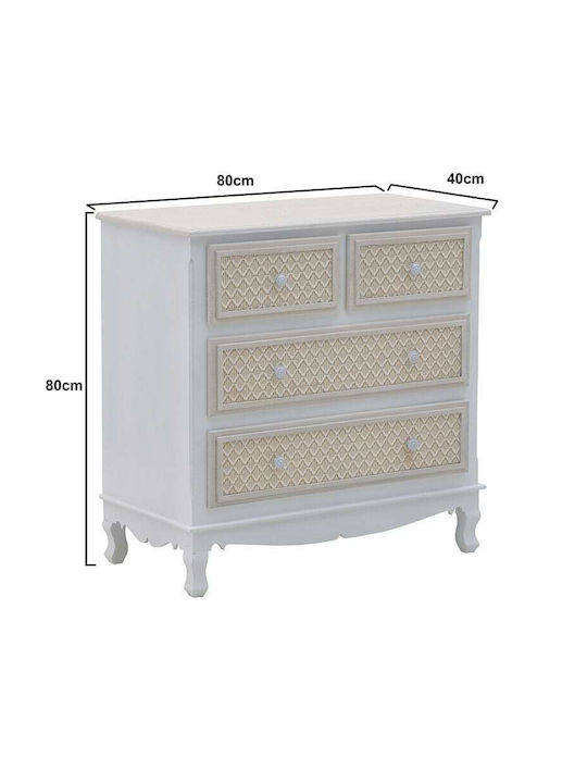 Chest of Drawers of Solid Wood with 4 Drawers Natural Beige - Mint 80x40x80cm