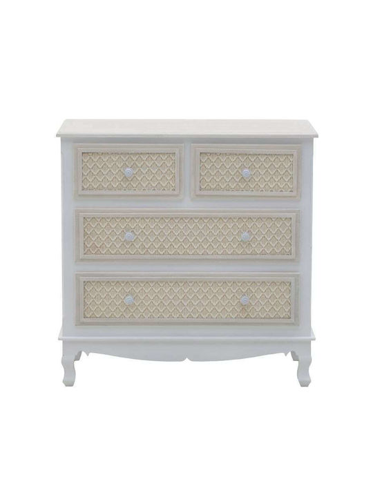 Chest of Drawers of Solid Wood with 4 Drawers Natural Beige - Mint 80x40x80cm