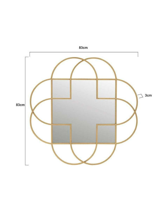 Inart Καθρέπτης Τοίχου με Χρυσό Μεταλλικό Πλαίσιο 83x83cm