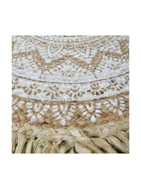 Inart Chindi Rug Round Cotton with Fringes Natural / White