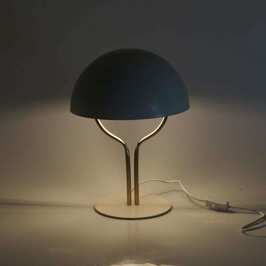 Inart Metall Tischlampe für Fassung E27 mit Weiß Schirm und Gold Basis