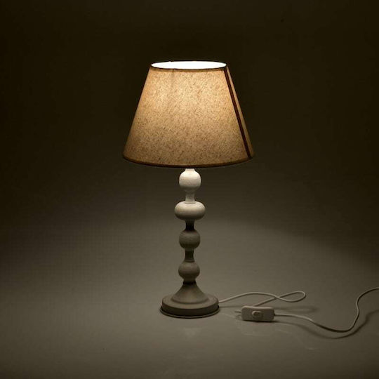 Inart Metall Vintage Tischlampe LED mit Beige Schirm und Gray Basis