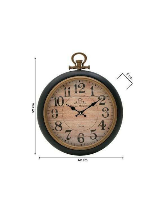 Inart Antique Wall Clock Metallic Black Golden Ø42cm