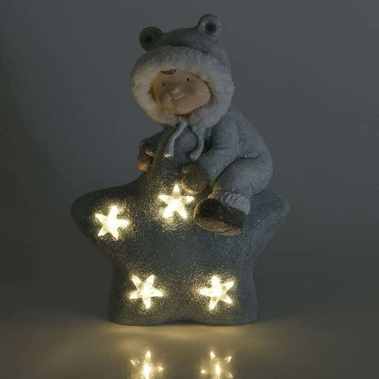 Inart Christmas Ceramic Illuminated Toddler Figure Gray Battery with Music 43x30x22cm