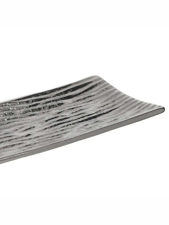 Inart Platou Decorativ Dreptunghiulară Ceramică Argint 1buc 30x13x3buc