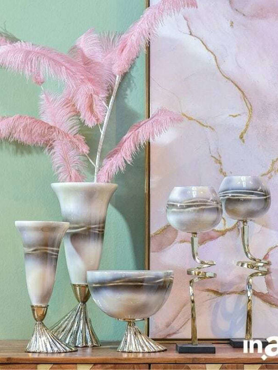 Inart Decorative Glass Bowl With Pedestal Grey/Gold 24x24x22cm
