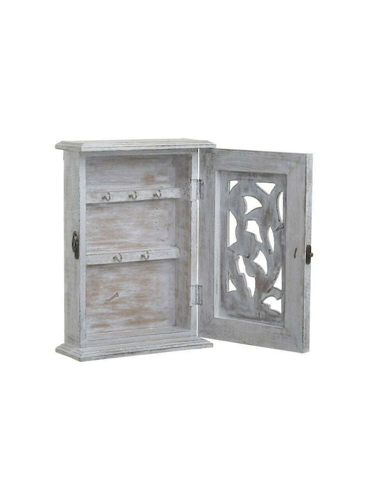 Inart Ключодържател за Стена Дървен Antique White / Natural 6 места 22x8x31см