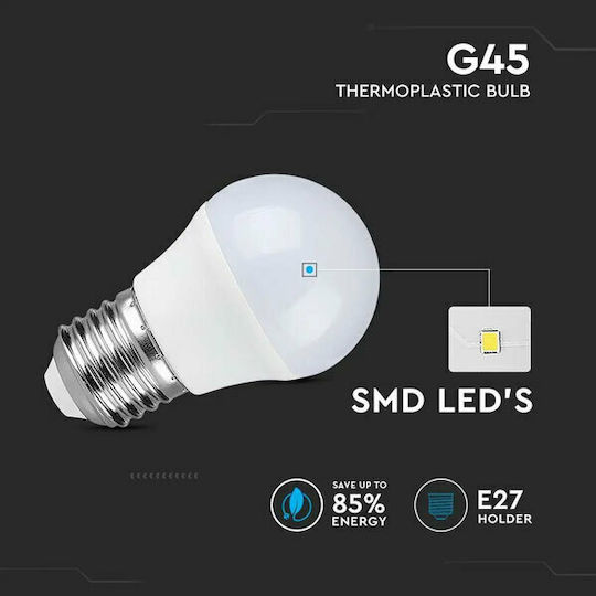 V-TAC Vt-290 LED Bulb 6.5W 89mm for Socket E27 and Shape G45 Natural White 600lm