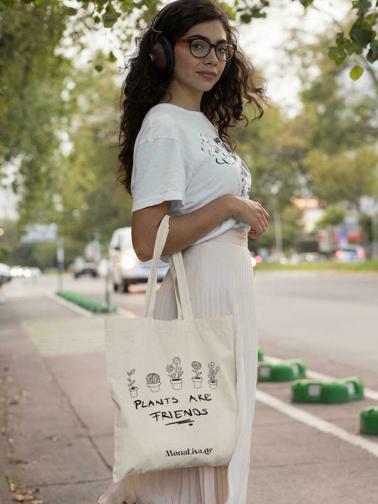 Monalisa Plants are Friends Υφασμάτινη Τσάντα για Ψώνια σε Μπεζ χρώμα