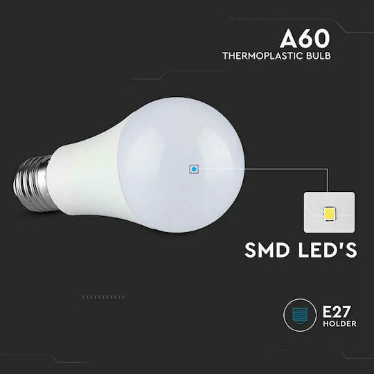 V-TAC LED Bulbs 8.5W 170mm for Socket E27 and Shape A60 Cool White 806lm 3pcs